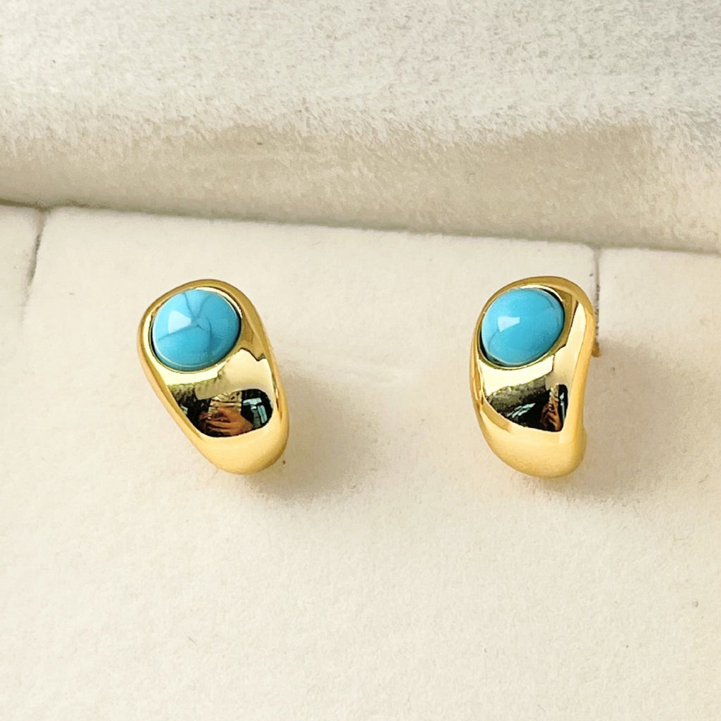Mid-Period Natural Blue Turquoise Style Zircon Stud Earrings