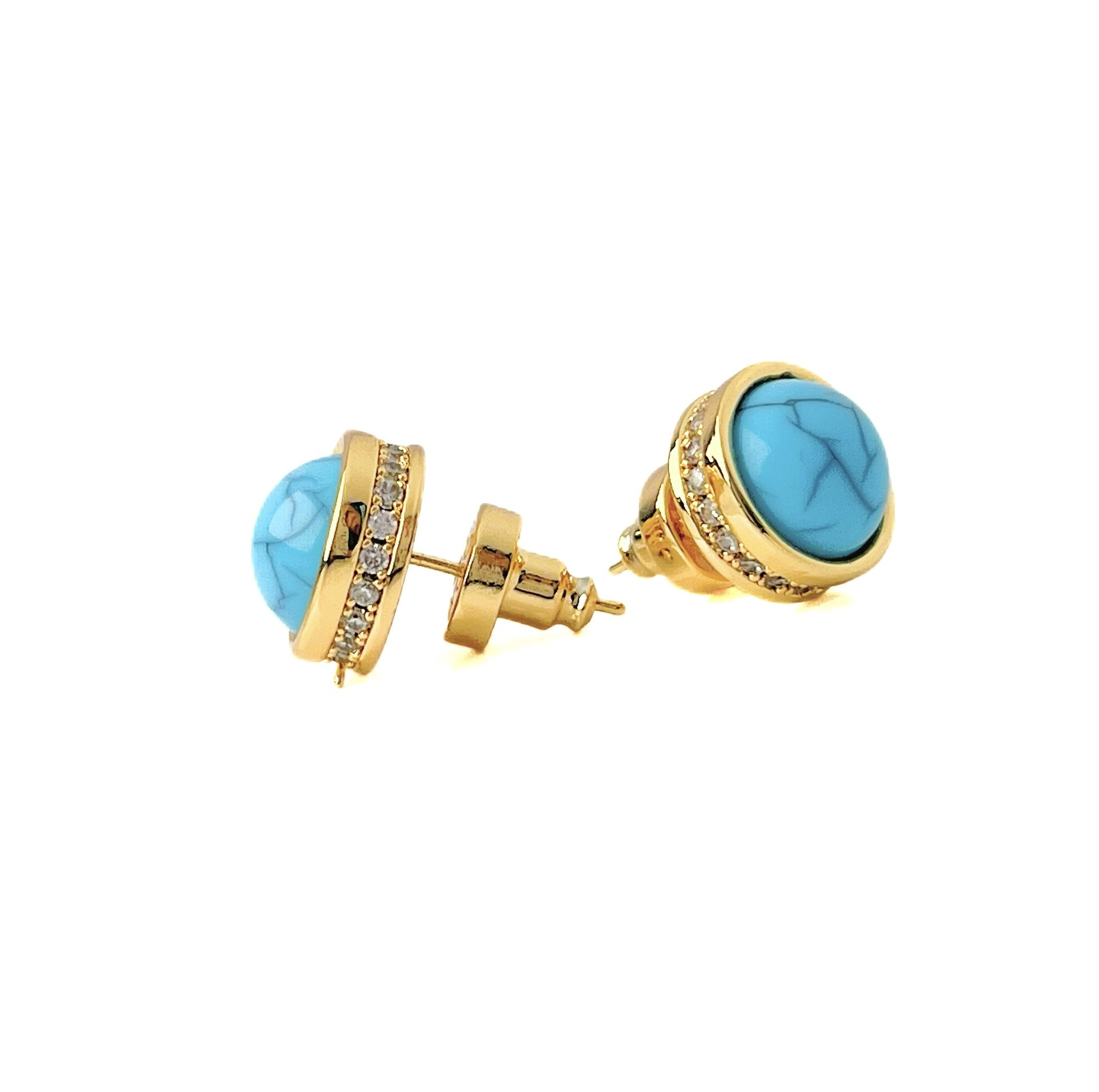 Mid-Period Natural Blue Turquoise Style Zircon Stud Earrings